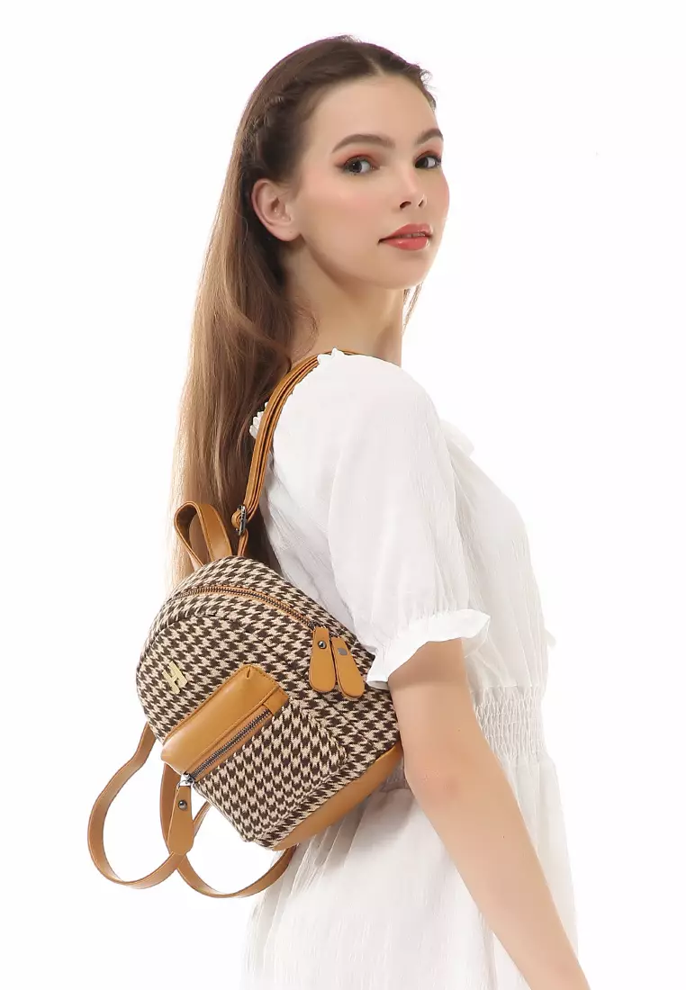 Afra Tas Ransel Mini Wanita Backpack Desain Unik Material Kain ORIGINAL - Khaki