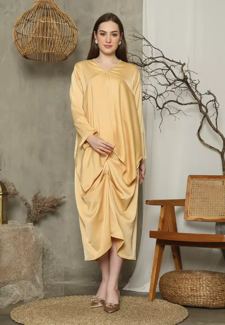 RINJANIE BATIK - Dress Batik Wanita - Set Rinjana - Yellow - Lena Series - OOTD - Satin Silk Premium