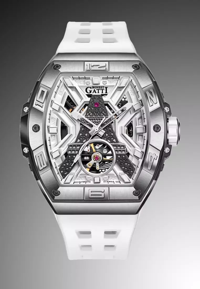 Automatic Unisex Stainless Steel Watch, Rubber Strap