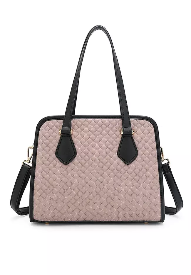 2-In-1 Quilted Top Handle Bag & Zipper Purse - Pink