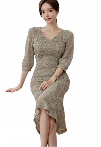 Buy Crystal Korea Fashion New Lace V Neck Mermaid Dress One Piece Dress Online Zalora Malaysia