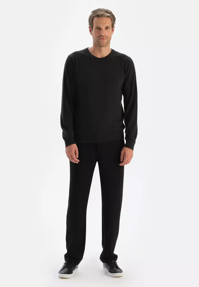 Anthracite Knitwear, Crew Neck, Regular Fit, Long Sleeve Loungewear for Men