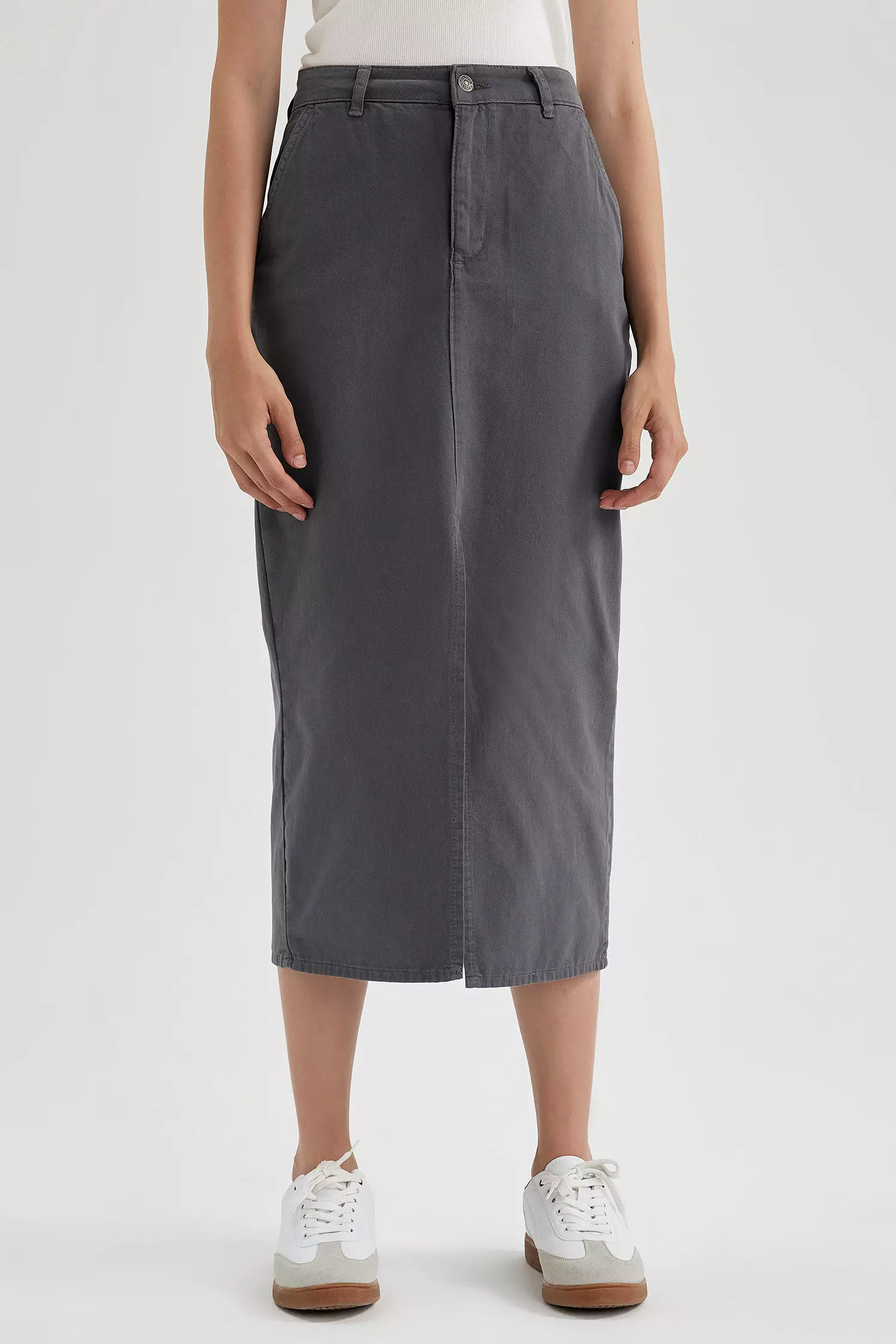 Buy DeFacto A Cut Wowen Fabrics Front Slit Detailed Maxi Skirt Online ...