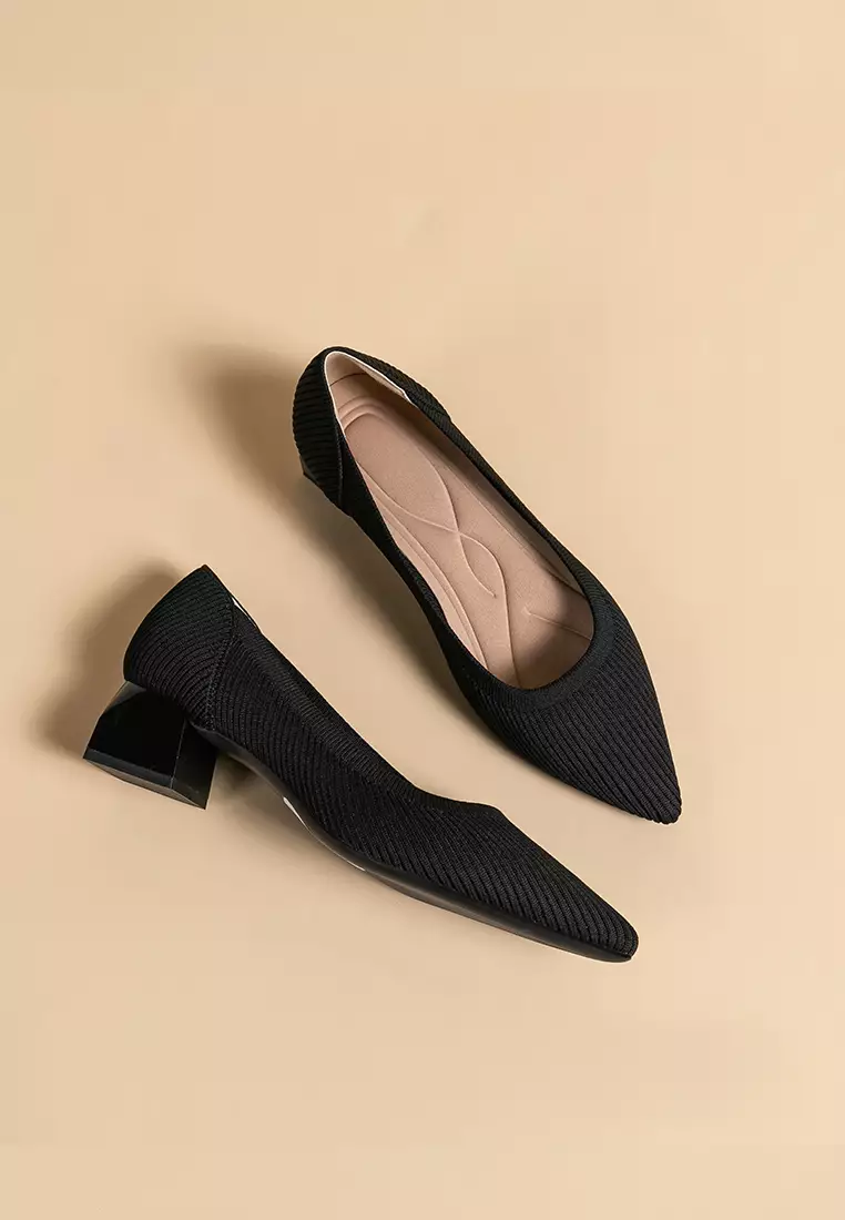 4CM ‌Pointed-toe Fly Knit‌ Chunky Heels‌ TJ1508
