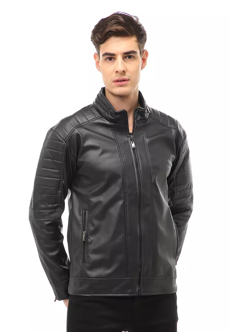 Halbert Outerwear Jaket Kulit Pria Waterproof & Windproof Material Leather ORIGINAL - Black