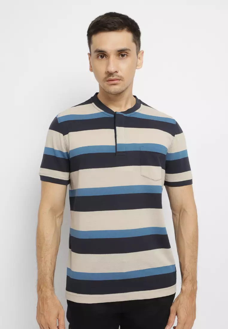Arnett Baju Pria Polo Tshirt Stripe Navy