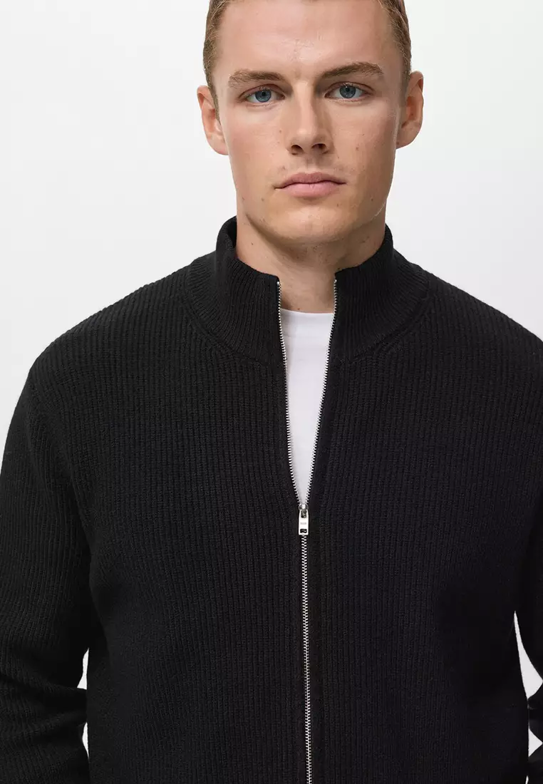 Ribbed-Knit Cardigan With Zip