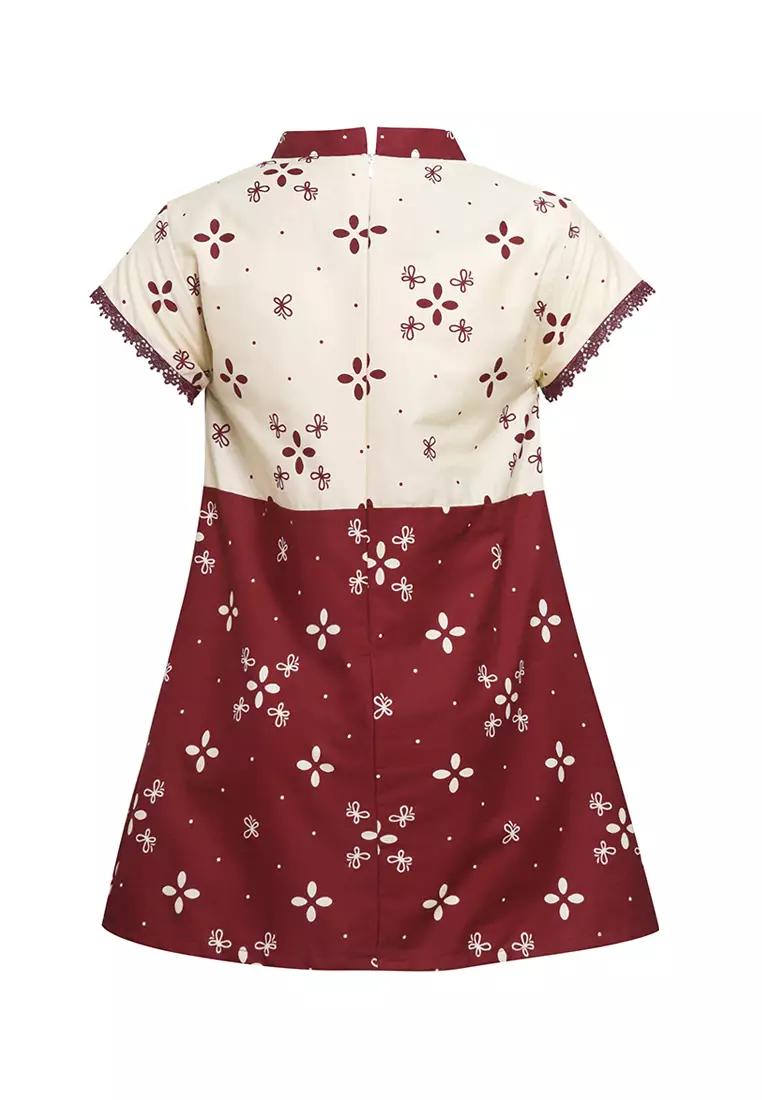 Dress Baju Pesta Batik Anak Perempuan Areeya Katun Premium Merah Maroon