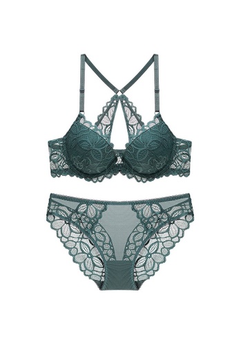 W.Excellence green Premium Green Lace Lingerie Set (Bra and Underwear) 821ACUS9AE340CGS_1