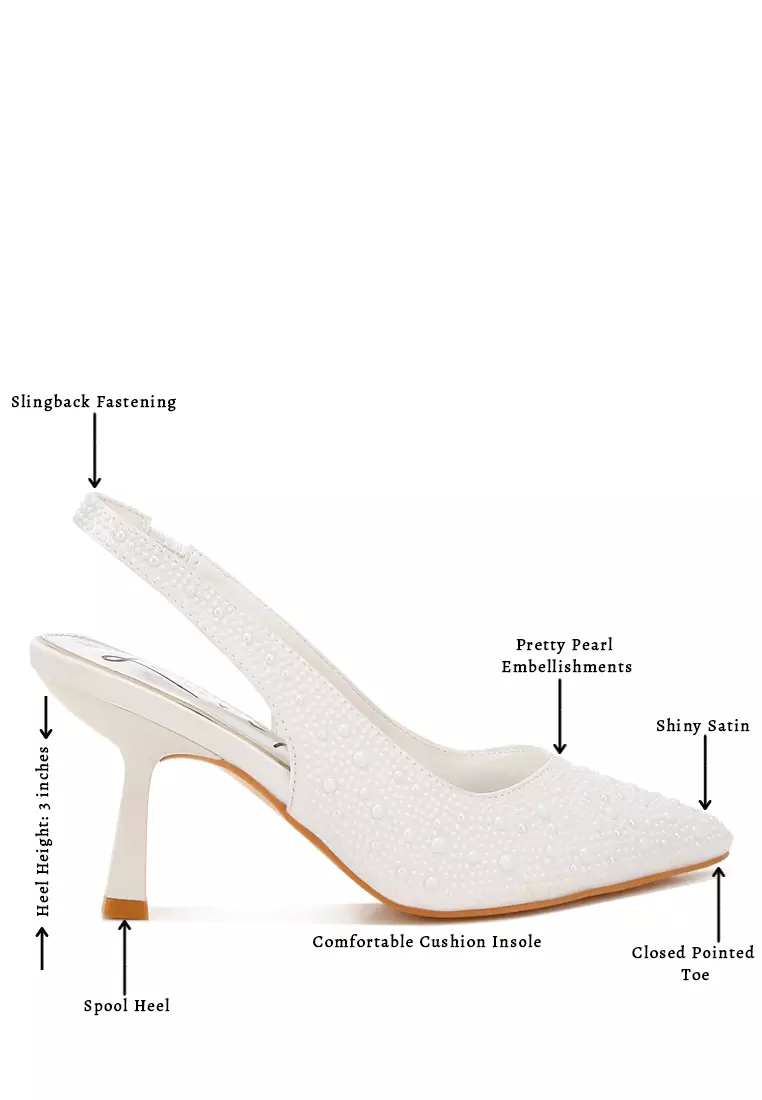 Sandal Slingback Mutiara Satin Mewah dalam Warna Putih