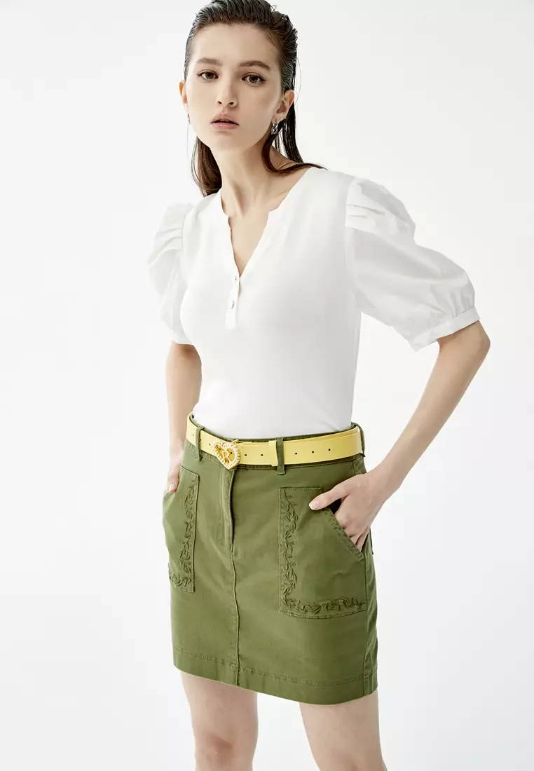 Basic Green Denim Skirt