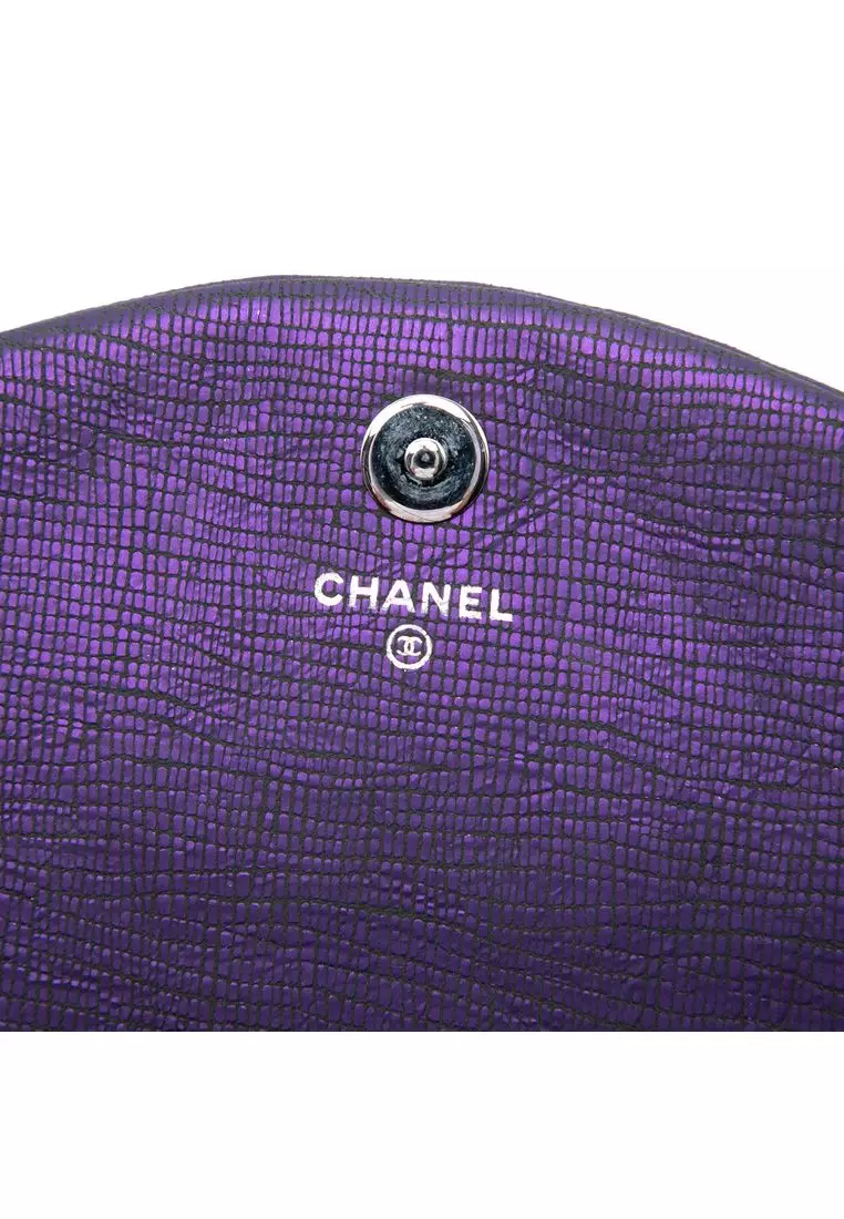 Pre-Loved Chanel Cc Metallic Crackling Lizard Printed Leather Half Moon Wallet On Chain