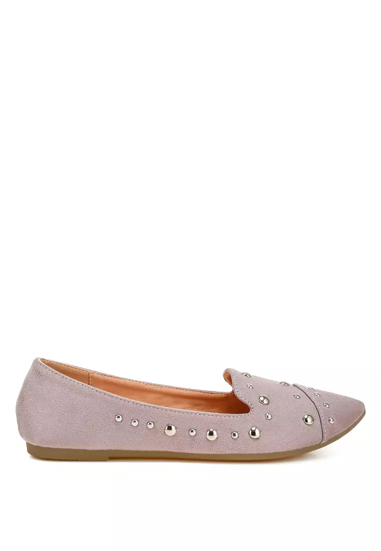 Discount on London Rag  shoes - SKU: Stud Embellished Ballet Flats in Lilac