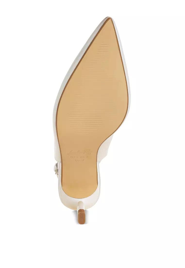 Sepatu Slingback Ujung Lancip Satin Warna Putih