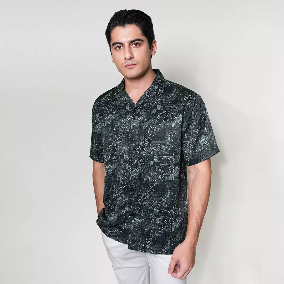 Casella Kemeja Lengan Pendek Kerah Terbuka | Cuban Camp Bowling Collar Xantif Edition 2359 Black Olive