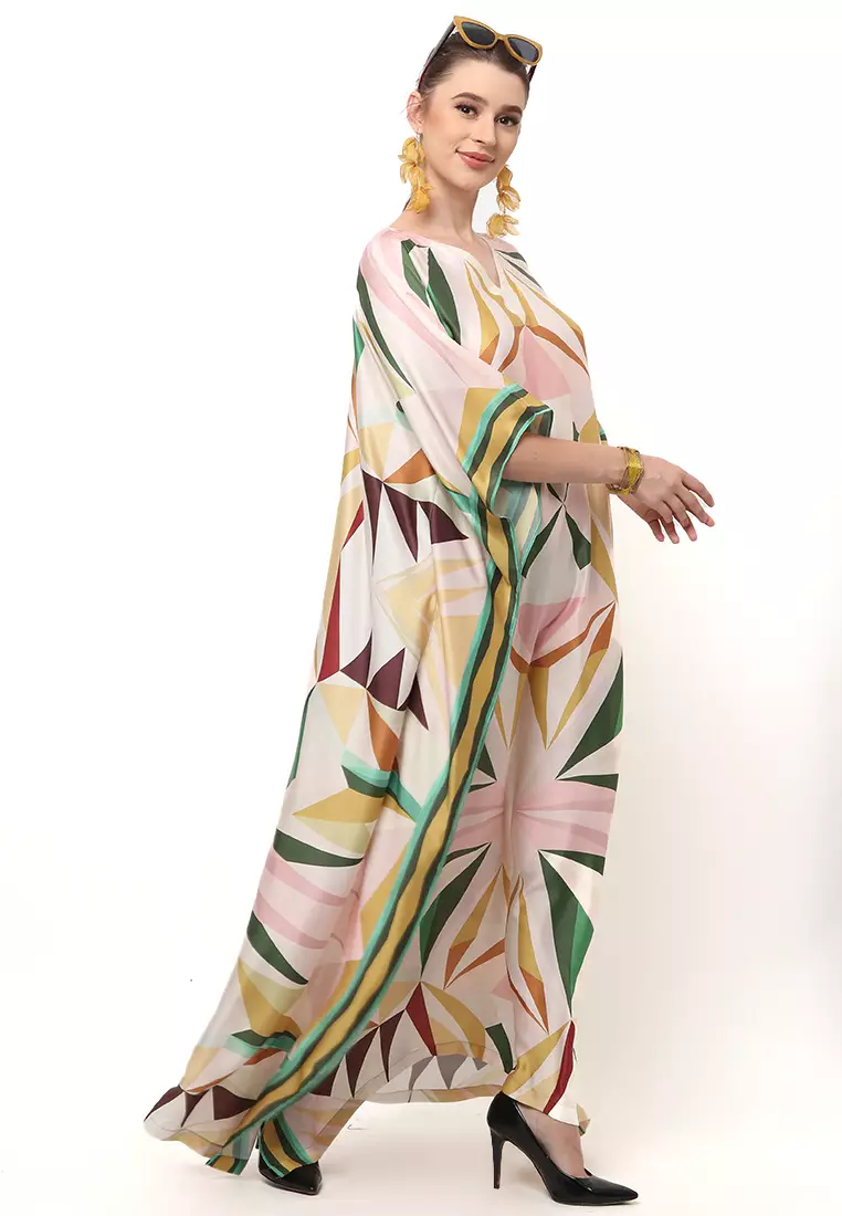 Kanzi Short Sleeve Modern Tiles Kaftan Pink