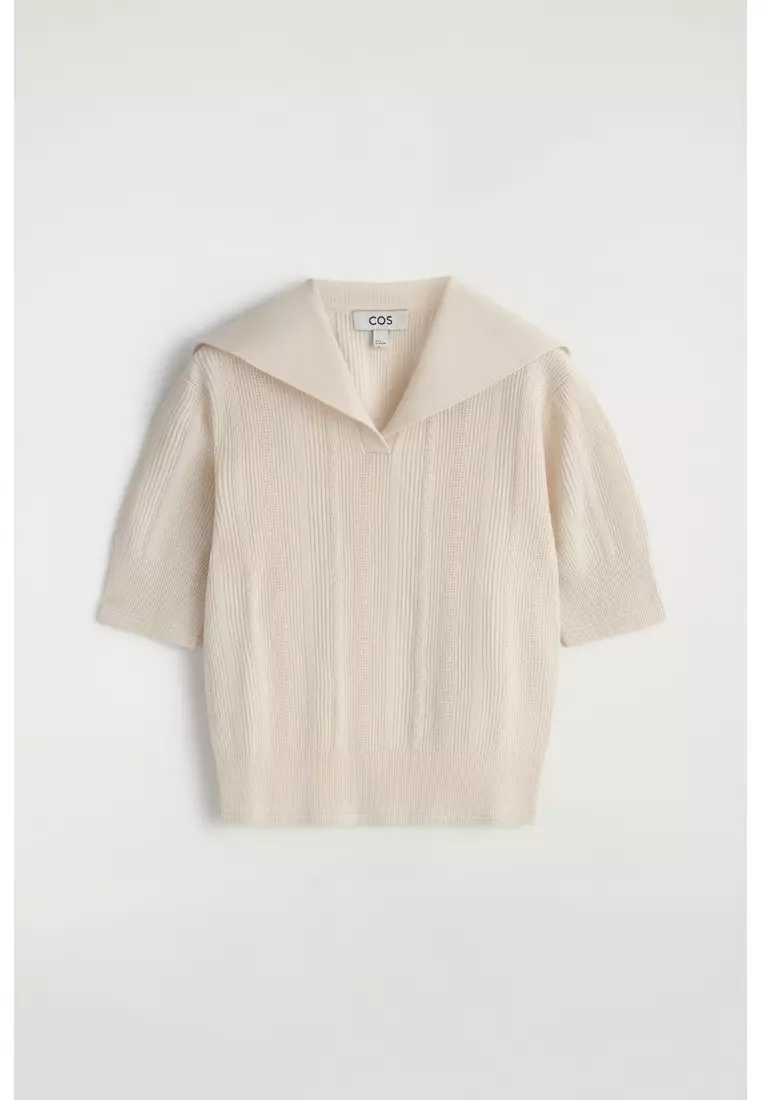 SAILOR-COLLAR WOOL POLO TOP