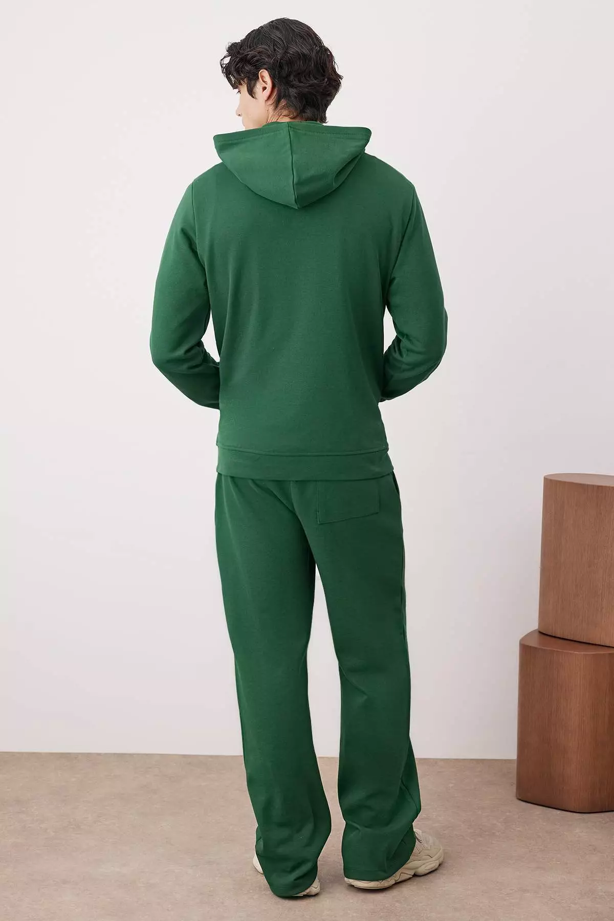 Green Top Oversize Bottom Straight Hooded Textured Tracksuit