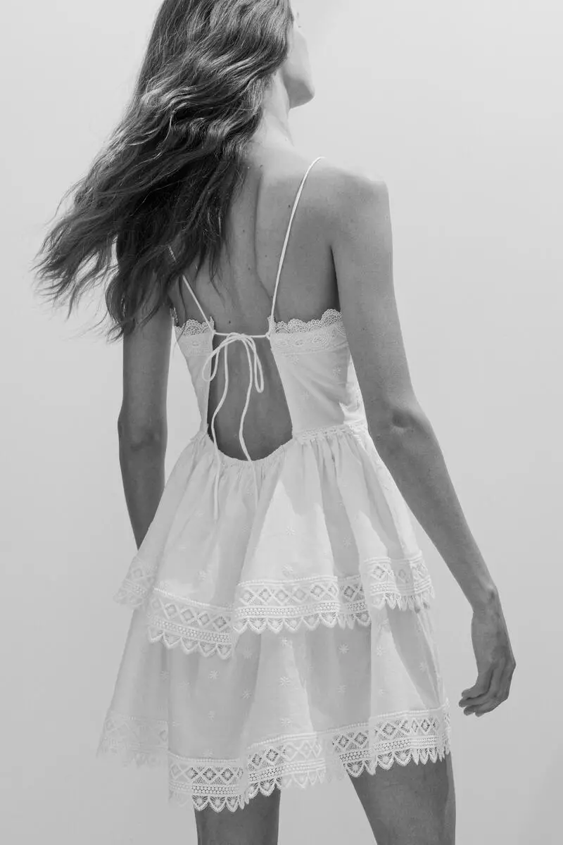 Lace-trimmed cotton dress