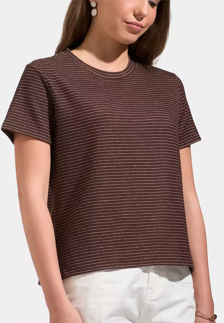 Striped Ribbed Knit T-Shirt