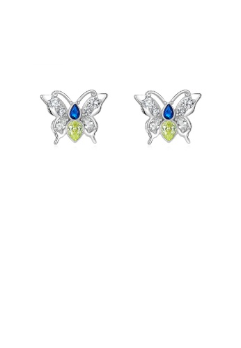 Glamorousky white 925 Sterling Silver Simple Fashion Butterfly Stud Earrings with Cubic Zirconia 28C69ACBDECF04GS_1