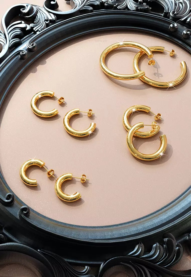 Creole C-Hoop Gold Layered Earrings 48mm