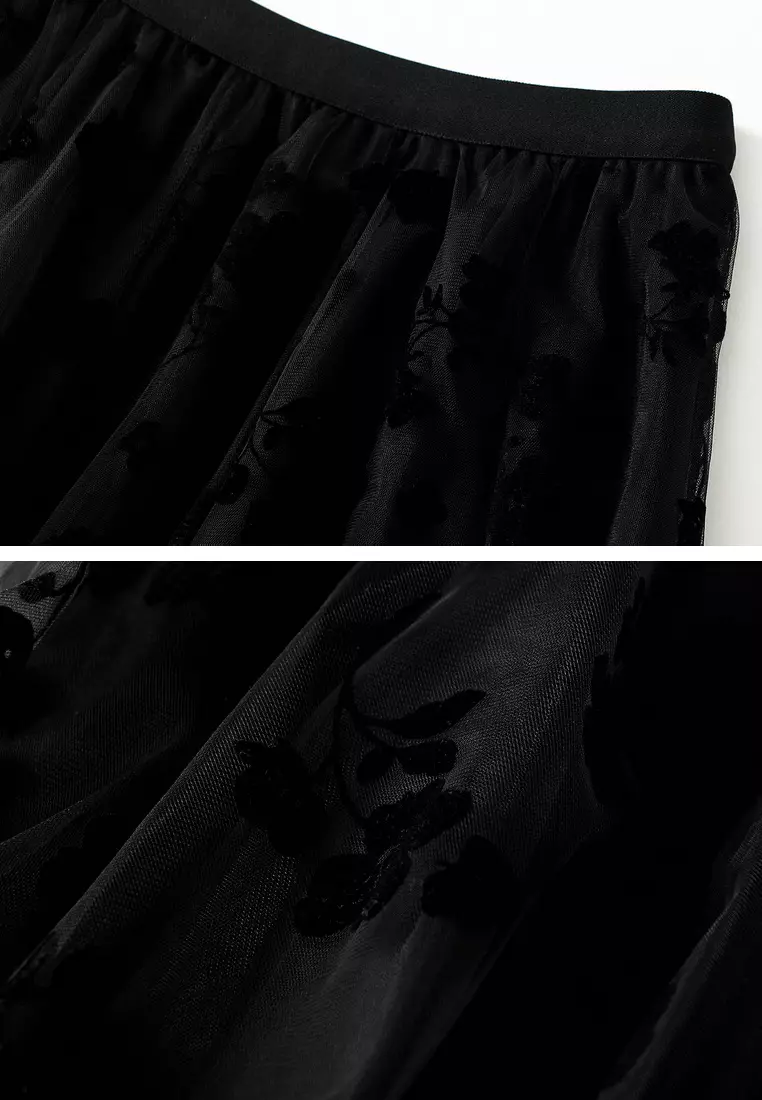 Patchwork Flocked Tulle A-line Skirt AF5215