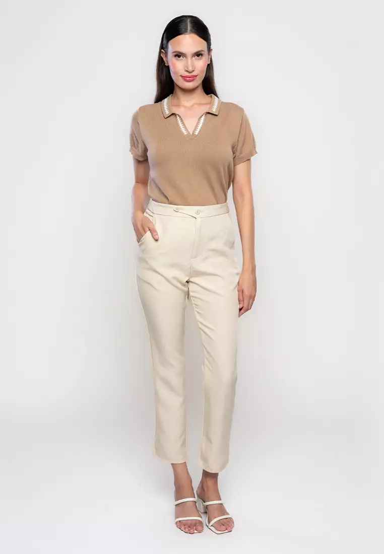 Imogene Slim Pants with Waist Button Detail