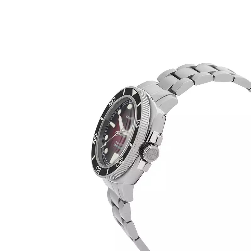 Jam Tangan Pria Spinnaker Hull Diver SP-5088-33 Automatic Ombre Red Dial Stainless Steel Strap
