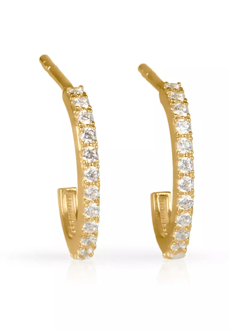 Pavé Midi Hoops 14k Gold