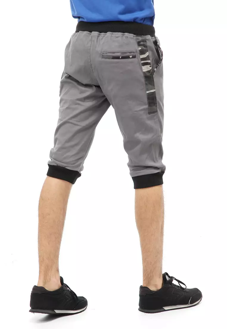 Rishham Short Pants Celana Jogger Pendek Pria Slim Fit Material Cotton Twill ORIGINAL - Gray