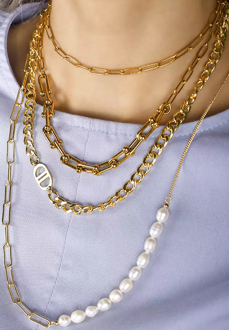 Cuban Pearl Paperclip Necklace in Gold