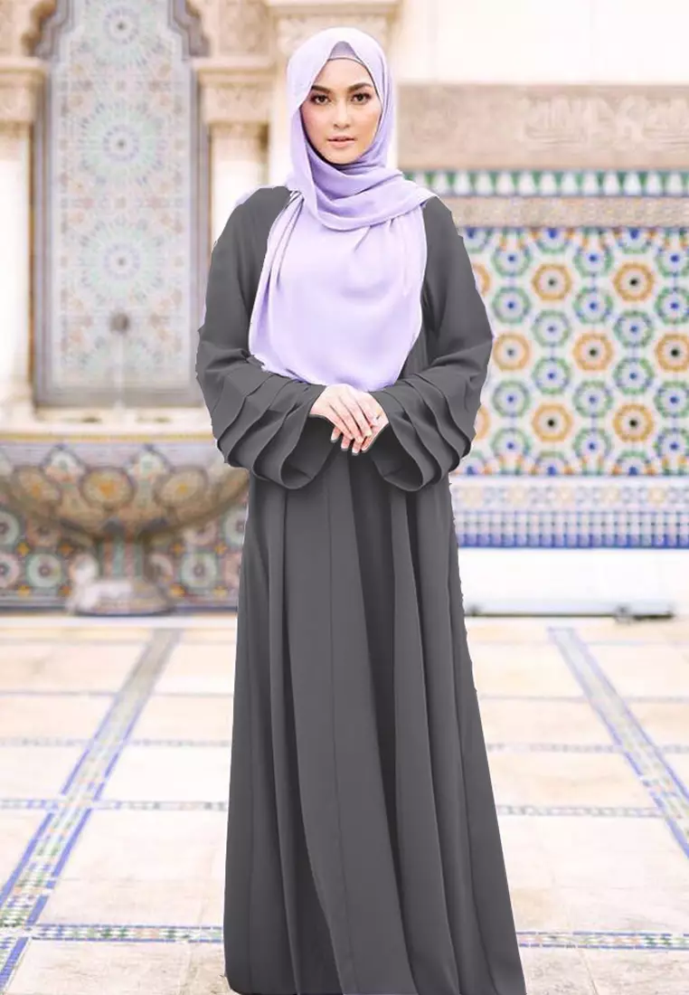 Laura Abaya Modern Layer Sleeves Loose Style in Dark Grey
