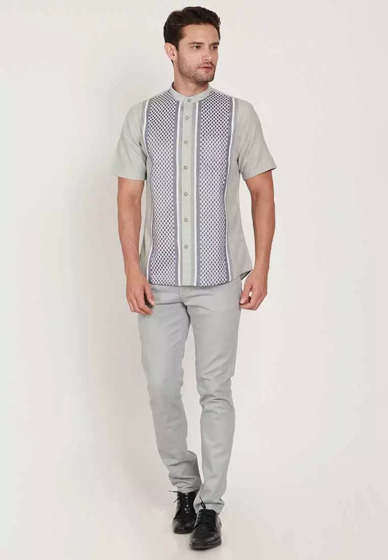 KOKO HASBIH GREY Kemeja Casual Formal Pria Lengan Pendek SS - Baju Atasan Top Man Muslim Shirt