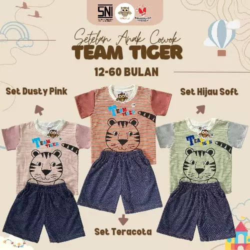 Little J - Setelan Stripe Tiger / Setelan Anak Cowok Motif Printing / Setelan Anak Murah Harian Usia 1 - 5 Tahun SNI