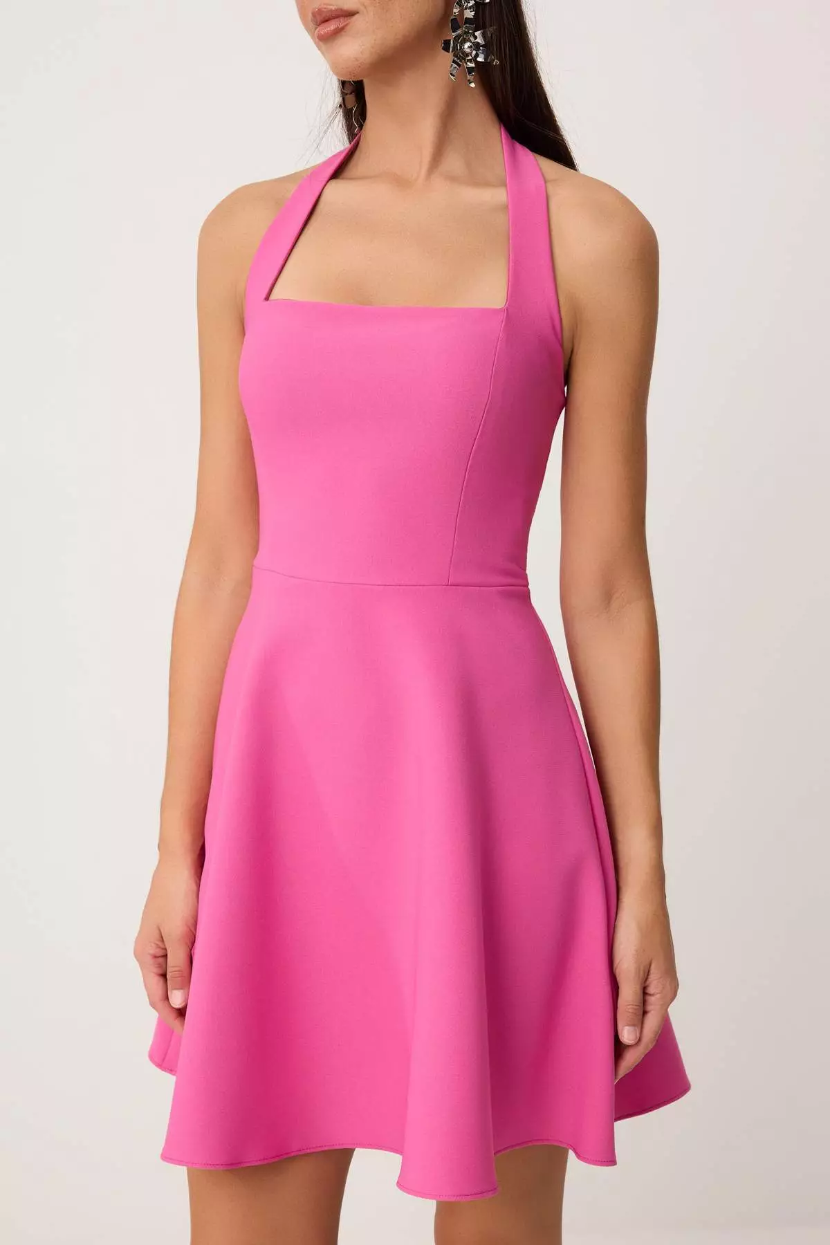 Fuchsia Plain Skirt With Open Waist Woven Finike Short / Mini Unlined Stylish/Evening Dress