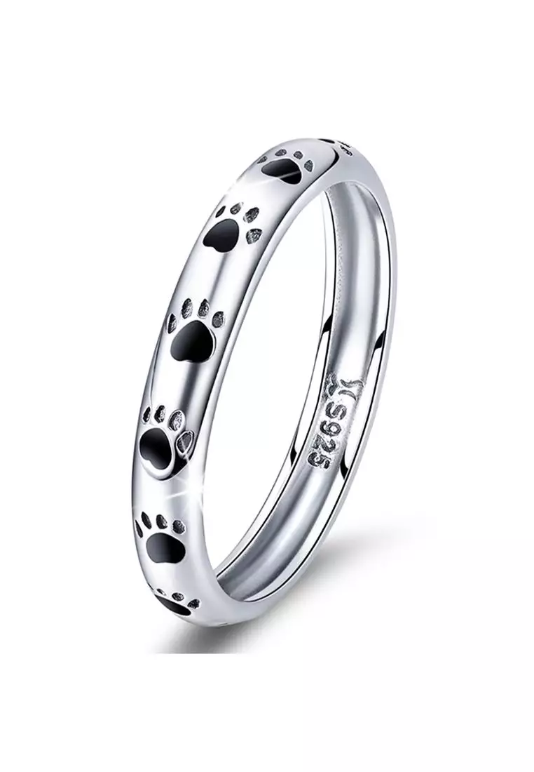 Solid 925 Sterling Silver Animal Pet Paw Print Band Ring
