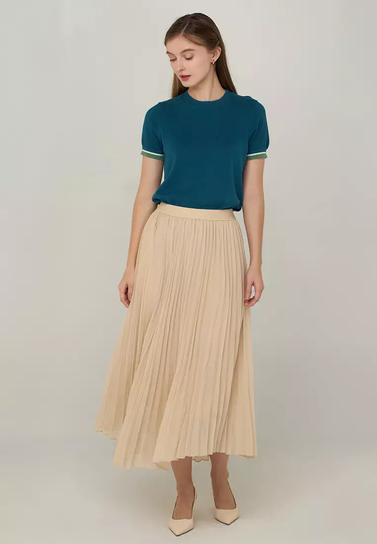 Ambherlynn A-Line Pleated Skirt  with Elastic Waist Band