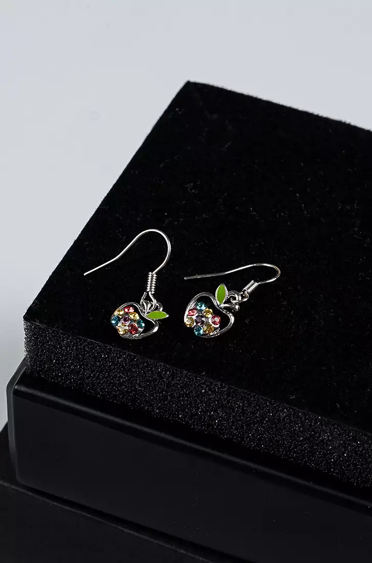 Apple Earrings with Multi Color Austrian Element Crystals
