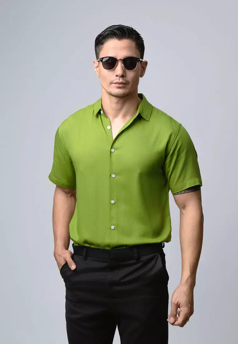 Viscose Olive Green Casual Shirt SS