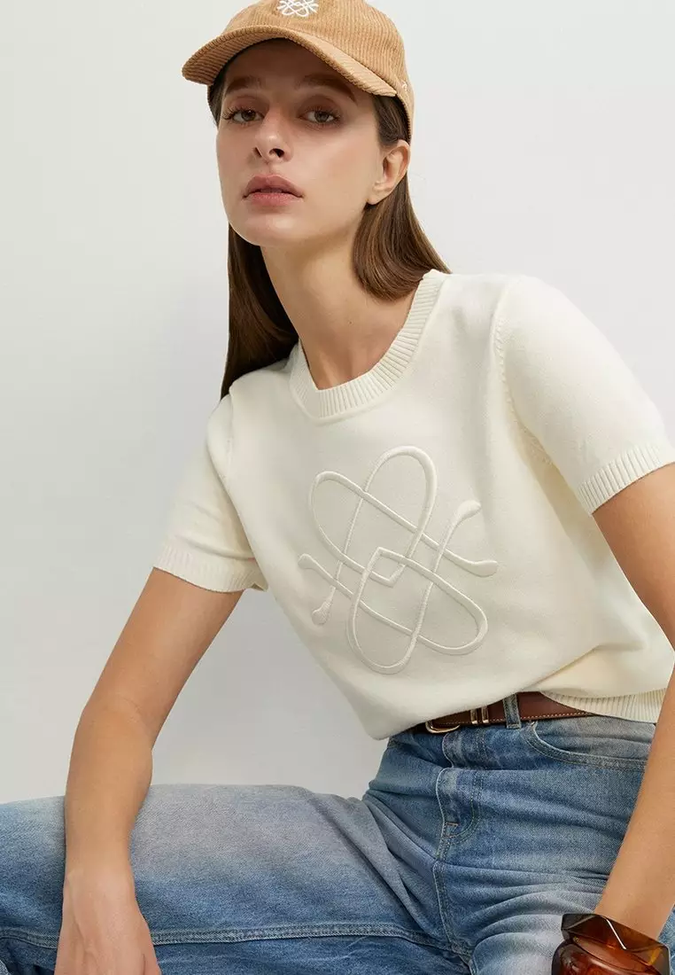 Embroidered Knit Top - Cream