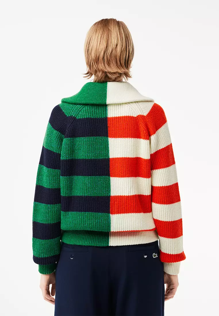 Wool Zip Neck Contrast Stripe colourblock Sweater