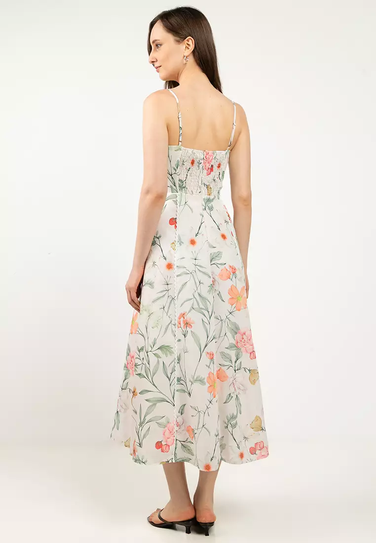 Jual Style State Botanica Floral Faux Linen Bust Detail Midi Dress with ...