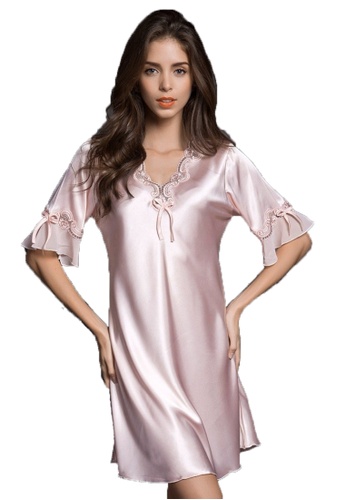 SMROCCO pink Silk Plus Size Nightie Dress D02A8AA31D0CA6GS_1