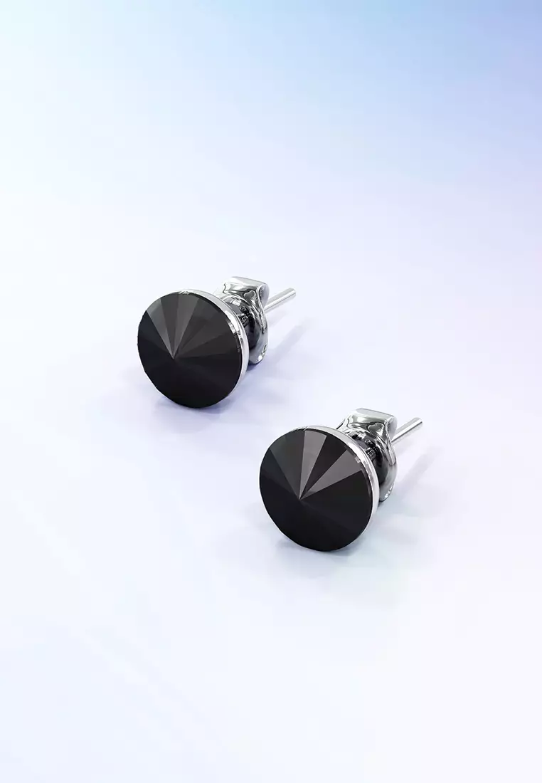 Krystal Dream Earrings Embellished with SWAROVSKI® crystals-White Gold/Jet Black