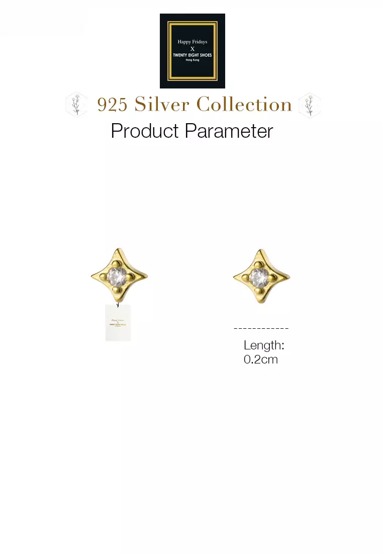 925 Silver Plated Gold Zircon Four Pointed Star Earrings JW AR-M02623