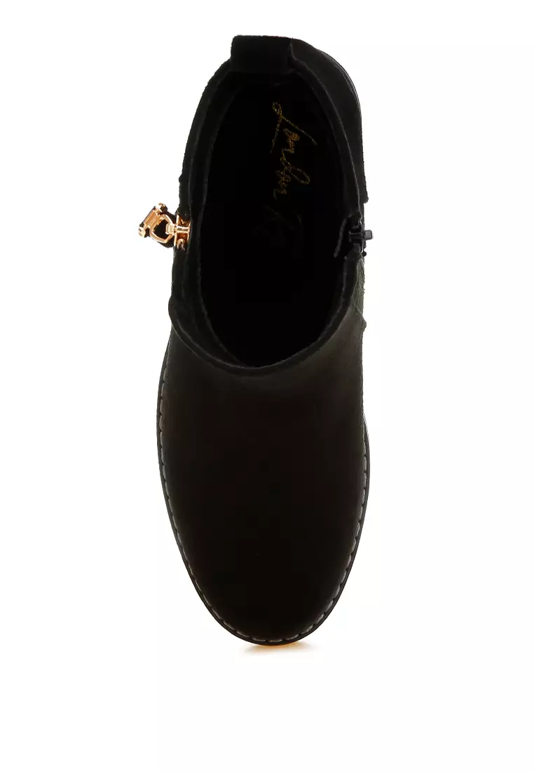 Sepatu Bot Ritsleting Microfiber Warna Hitam