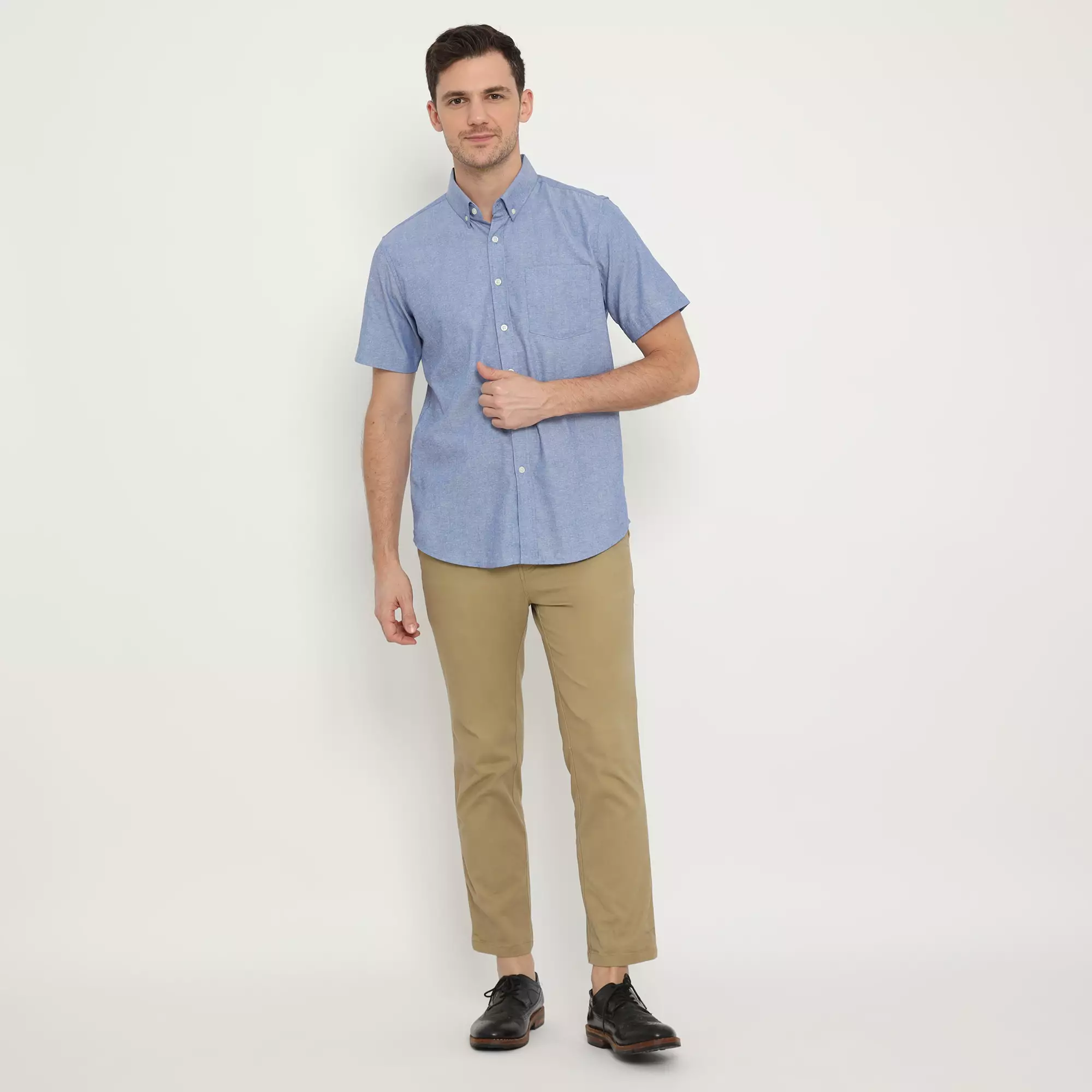 Platini Kemeja Pria Polos Oxford Pendek Dusty Blue 1069