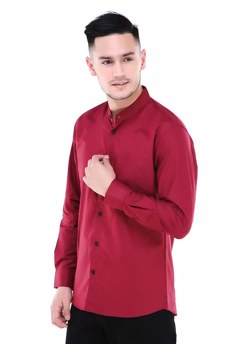 Dwan Atasan Kemeja Pria Premium Casual Formal Longsleeve Shirt Material Cotton ORIGINAL - Maroon