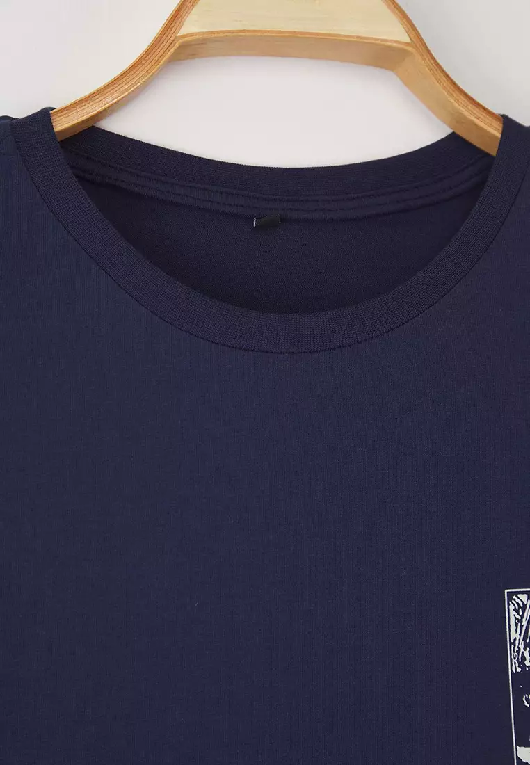 Navy Blue Back Printed Large Size T-Shirt Tbbss25Bf00081
